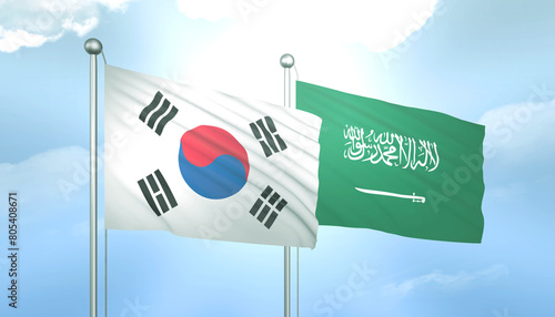 South Korea and Saudi Arabia Flag Together A Concept of Relations