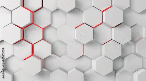 Abstract. Hexagon white background, red light and shadow. white honeycomb hexagon background wallpaper with copy space.
