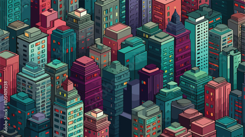 Seamless pattern with tall isometric city buildings