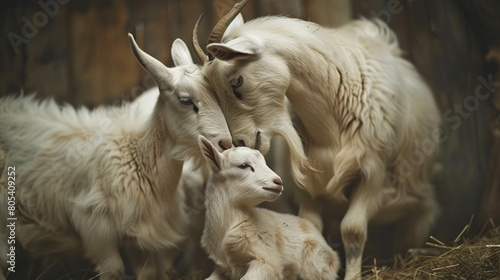 Graceful Goats Nurturing Their Newborns . Generative Ai