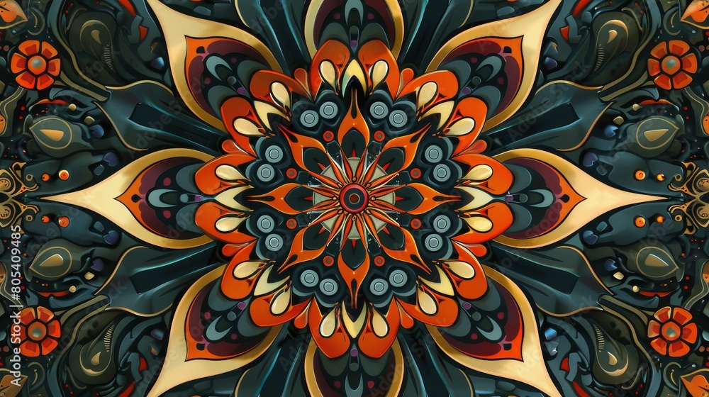 Vibrant symmetrical mandala with intricate patterns