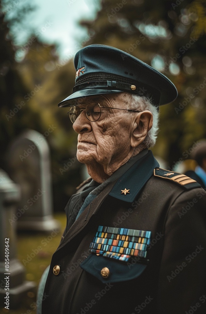 An elderly US Army veteran in uniform, standing at attention during the national anthem. An elderly US Army veteran in uniform, standing at attention during the national anthem.