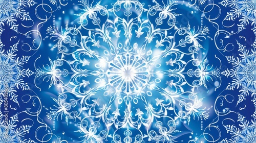 A frosty blue snowflake mandala radiates winter s chill elegance photo