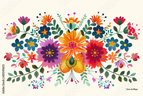 Vector Illustration  Colorful Flower Arrangements for Cinco de Mayo     Abstract Summer Blossom Designs