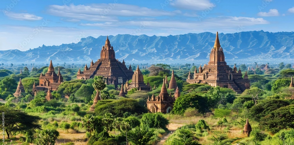 Beautiful view of ancient temples of Bagan, Bagan, Mandalay Distri. 