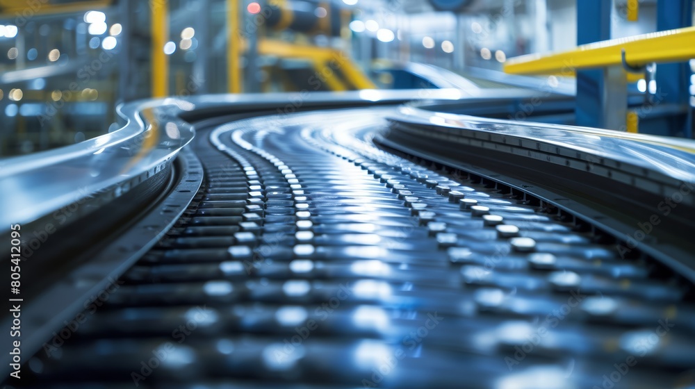 Continuous flow of products on conveyor belts, visually depicting the seamless transitions in manufacturing, close-up Continuous flow of products on conveyor belts, visually depicting the seamless transitions in manufacturing, close-up
