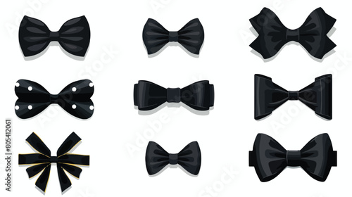 Set of black ribbon bows with tags on white backgro photo