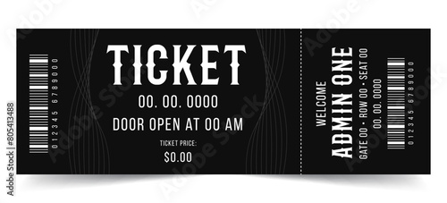 Vector tickets isolated on black background. Blank Template Ticket