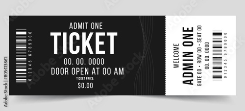 Vector ticket isolated isolated on white background.  Classical white and black ticket