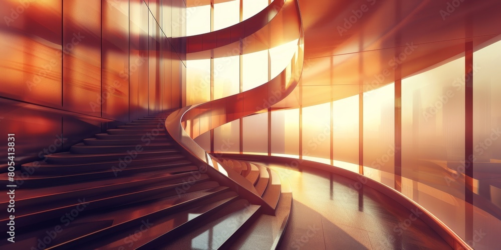Obraz premium Modern Spiral Staircase in Building With Glass Walls