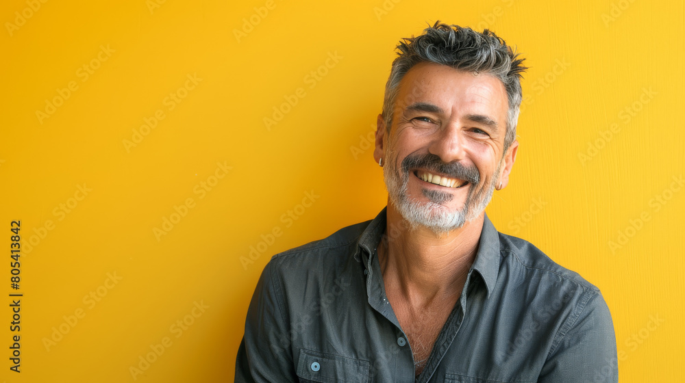 A man with a mustache is smiling and posing for a picture A man with a mustache is smiling and posing for a picture