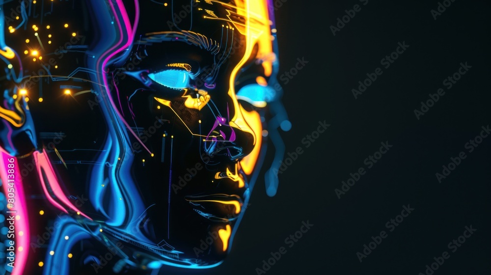 Humanoid head with abstract glowing neural connections. artificial intelligence concept Humanoid head with abstract glowing neural connections. artificial intelligence concept