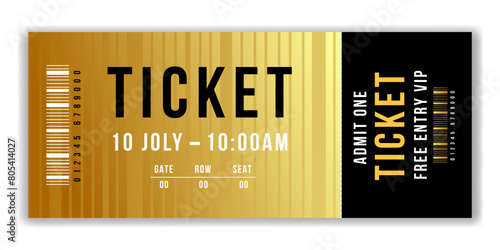 luxury event ticket template . minimal ticket design for entertainment show, event, boarding pass, cinema, theatre and concert. Vector illustration