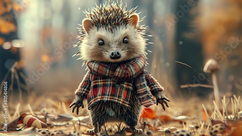 Spiky Style, Adorable Hedgehog Wearing Fashionable Outfit . Generative Ai photo