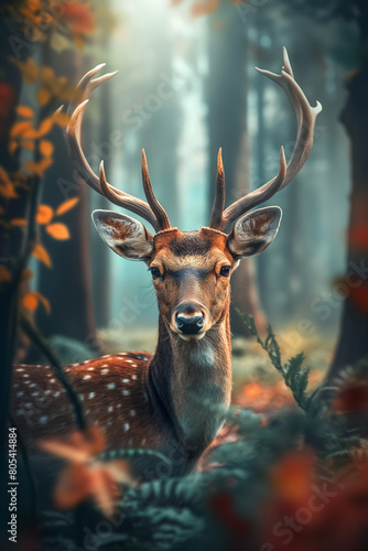 Majestic deer in mystic forest