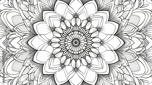 Monochrome floral mandala pattern exuding symmetrical elegance