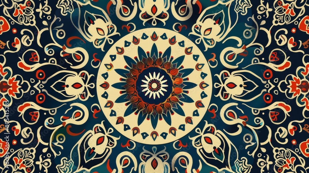 Intricate mandala pattern with vibrant colors and floral designs