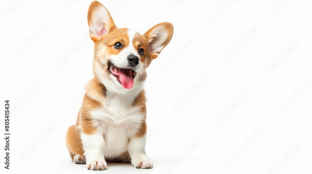 cute puppy with a tongue sticking out. The puppy is sitting on a white background. The puppy has a happy expression on its face cute puppy with a tongue sticking out. The puppy is sitting on a white background. The puppy has a happy expression on its face