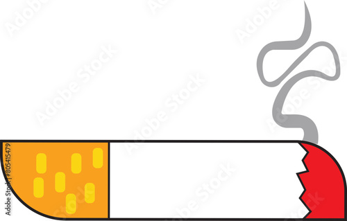 Smoking cigarette flat icon. Unhealthy, nicotine, smell element. Addiction concept. Vector illustration can be used for topics like break, bad habit, tobacco isolated on transparent background.