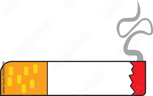 Smoking cigarette flat icon. Unhealthy, nicotine, smell element. Addiction concept. Vector illustration can be used for topics like break, bad habit, tobacco isolated on transparent background.