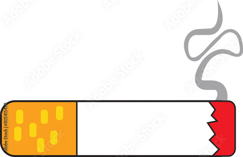 Smoking cigarette flat icon. Unhealthy, nicotine, smell element. Addiction concept. Vector illustration can be used for topics like break, bad habit, tobacco isolated on transparent background.