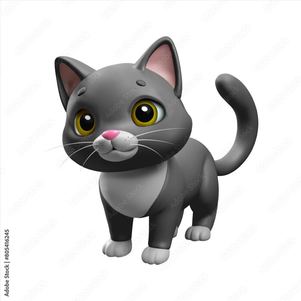3D Cat. Three-dimensional cute grey house kitten with white spots. Isolated, full vector shape on transparent background. 3D Cat. Three-dimensional cute grey house kitten with white spots. Isolated, full vector shape on transparent background.