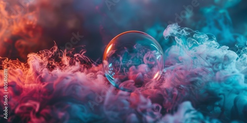 Bubble Floating in Air Surrounded by Smoke