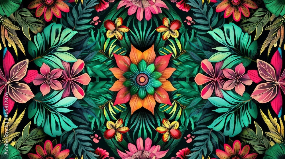 Vibrant symmetrical floral tapestry