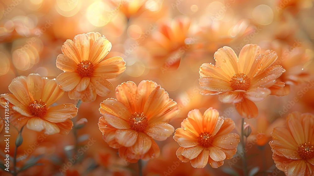 An artistic rendering of marigold flowers, bursting in a spread of sunny, golden orange, reminiscent of a watercolor painting.