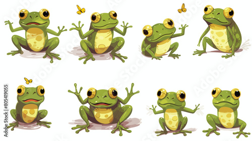 Set of cartoon hungry frog sad smile resting and hu