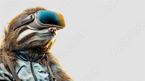sloth with vision virtual reality sunglass solid background