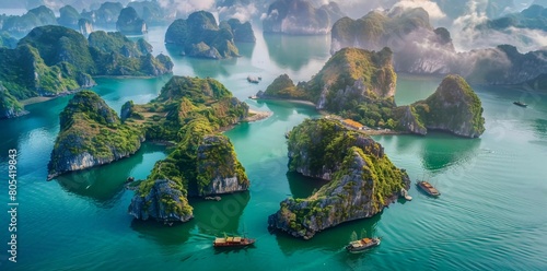 Halong Bay, Vietnam. Unesco World Heritage Site. The most popular place in Vietnam. photo