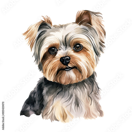AI-Generated Watercolor cute Yorkshire Terrier sitting Clip Art Illustration. Isolated elements on a white background. © beyouenked