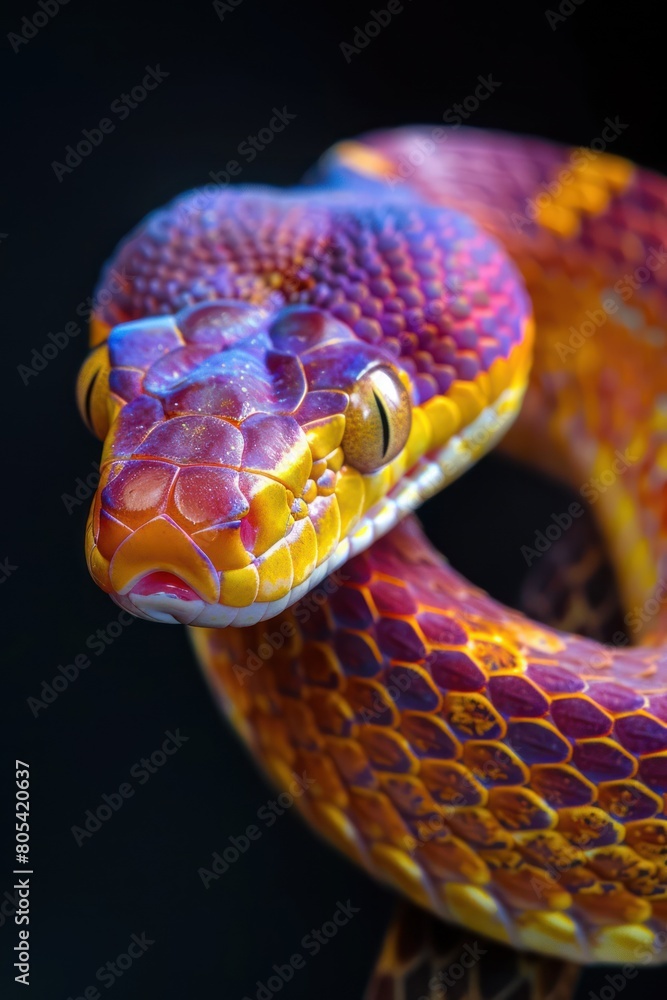 Fototapeta premium Snake closeup on black background