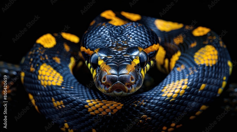 Snake closeup on black background Snake closeup on black background