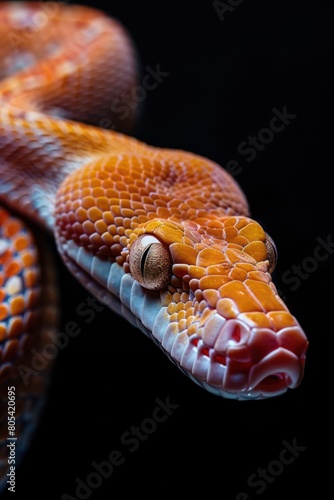 Snake closeup on black background