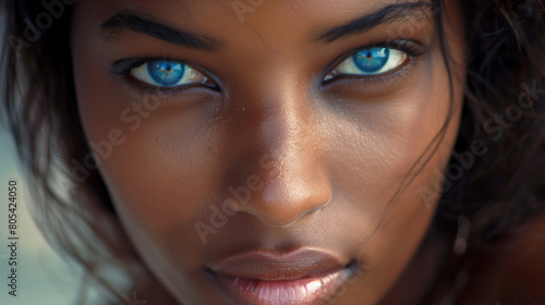 portrait of a black woman with blue eyes