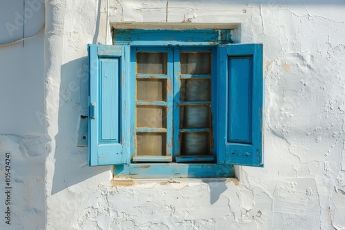 Traditional Greek White Houses with Colorful Doors in Megalochori Village - Santorini Island, Greece. Beautiful simple AI generated image in 4K, unique. photo