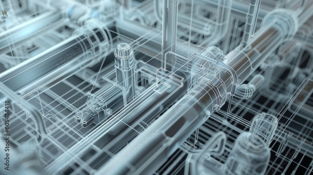 Hand-edited building piping schematics initially generated by AI, focusing on precision and adaptability in design Hand-edited building piping schematics initially generated by AI, focusing on precision and adaptability in design