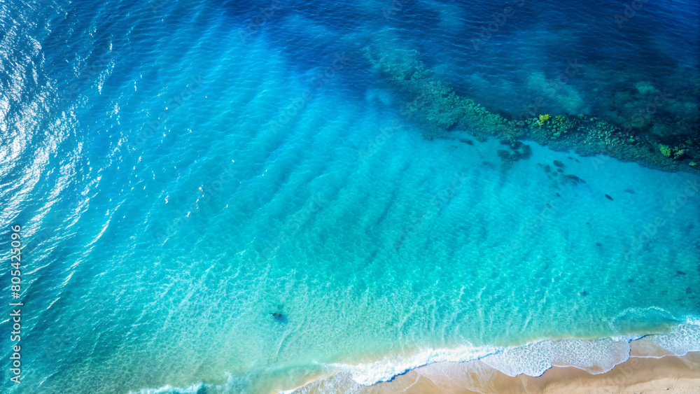 Aerial View of Crystal Clear Turquoise Sea and Sandy Beach