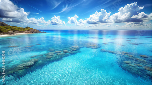 Serene Tropical Seascape: Crystal Clear Waters and Lush Greenery
