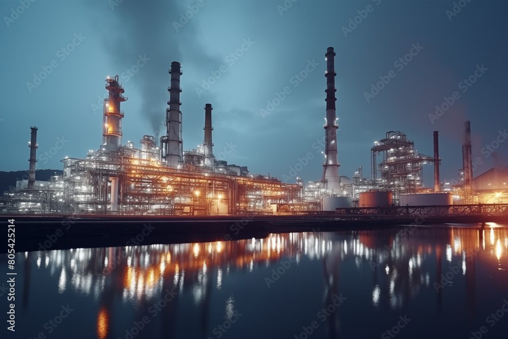 oil terminal is industrial facility at night