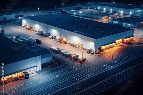 Night aerial view of a warehouse