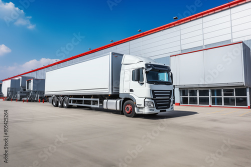 industrial buildings and warehouses with long cargo trucks 