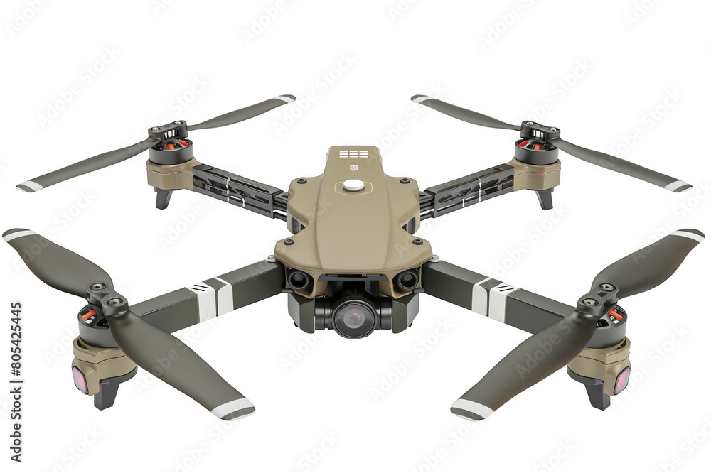 Military quadcopter in khaki color, close-up, on a transparent background Military quadcopter in khaki color, close-up, on a transparent background