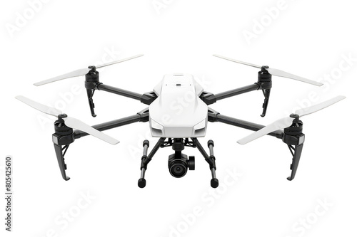 Industrial quadcopter with camera, close-up, on a transparent background © Maria