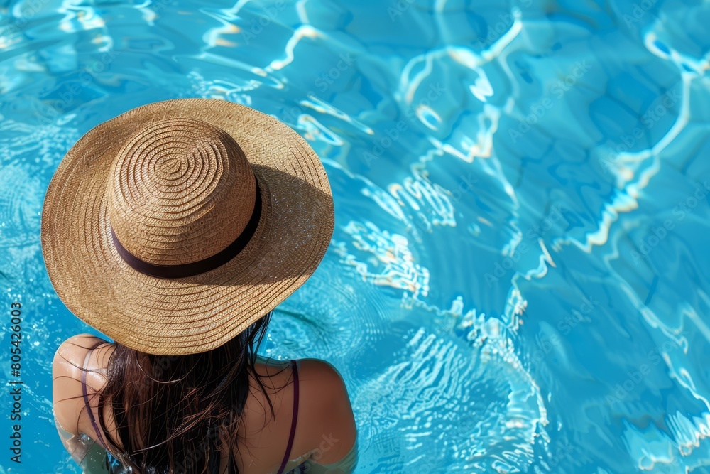 A woman chilling in the pool on a summer day.