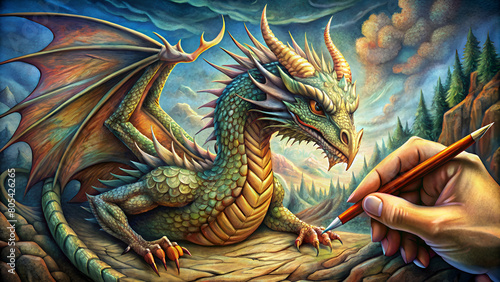 Wallpaper Mural  hand holding a pencil drawing dragon Torontodigital.ca