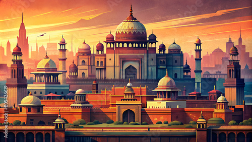 New Delhi vintage skyline photo