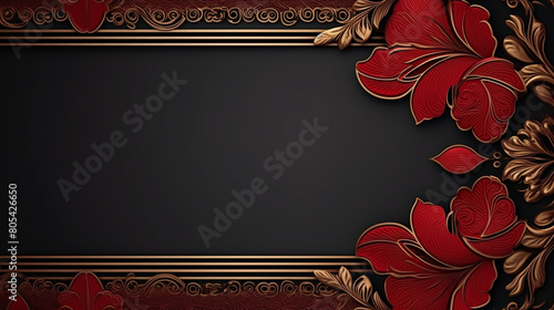 gold and red ornaments, on a dark background